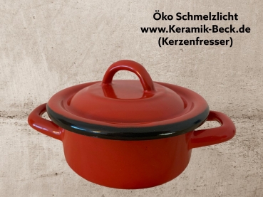 Öko-Schmelzlichtbrenner im Emaille Topf mit Deckel rot