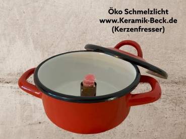 Öko-Schmelzlichtbrenner im Emaille Topf mit Deckel rot