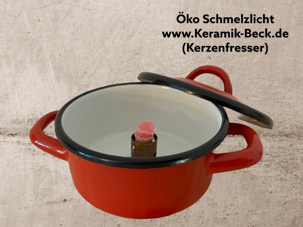 Öko-Schmelzlichtbrenner im Emaille Topf mit Deckel rot